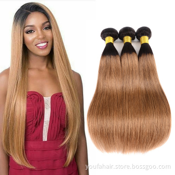 100% Cambodian Human Hair 1b/30 Ombre Color Bundles with Closure Cuticle Aligned Virgin Hair Weave Extension Straight Bundles